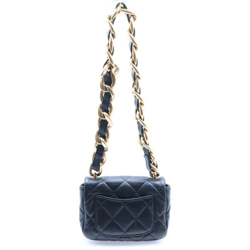 Chanel Quilted Small Flap Handbag Lambskin Plate Black