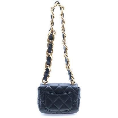Chanel Quilted Small Flap Handbag Lambskin Plate Black