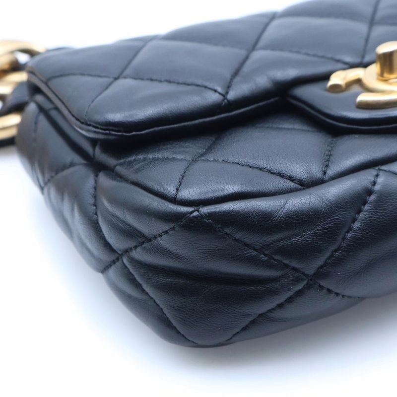 Chanel Quilted Small Flap Handbag Lambskin Plate Black