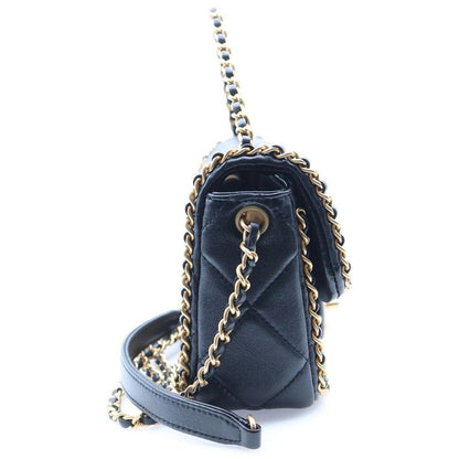 Chanel Quilted Chain Around Mini Flap Leather 2-Way Bag Gold Black