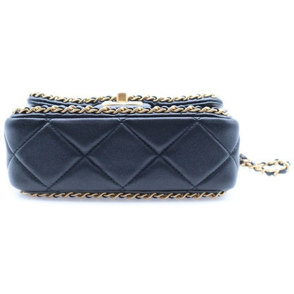 Chanel Quilted Chain Around Mini Flap Leather 2-Way Bag Gold Black
