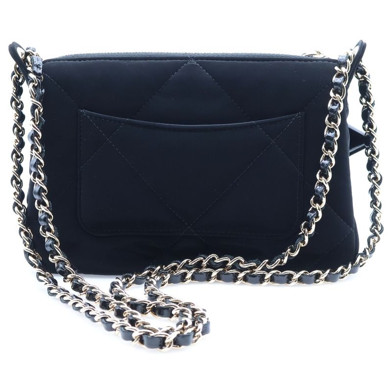 Chanel Quilted Coconage Chain Clutch Velvet Effect Nylon Shoulder Bag Gold Black
