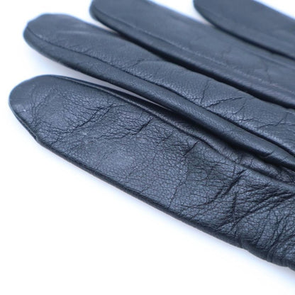Hermes Kelly Leather Gloves Black Silver 7