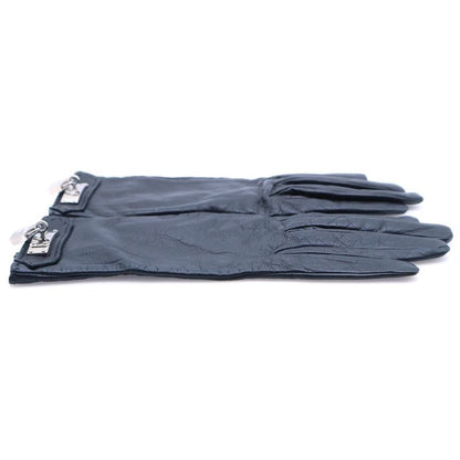Hermes Kelly Leather Gloves Black Silver 7