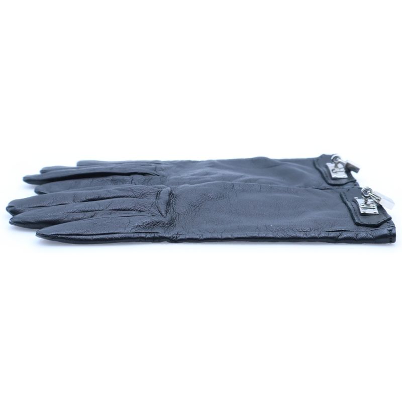 Hermes Kelly Leather Gloves Black Silver 7
