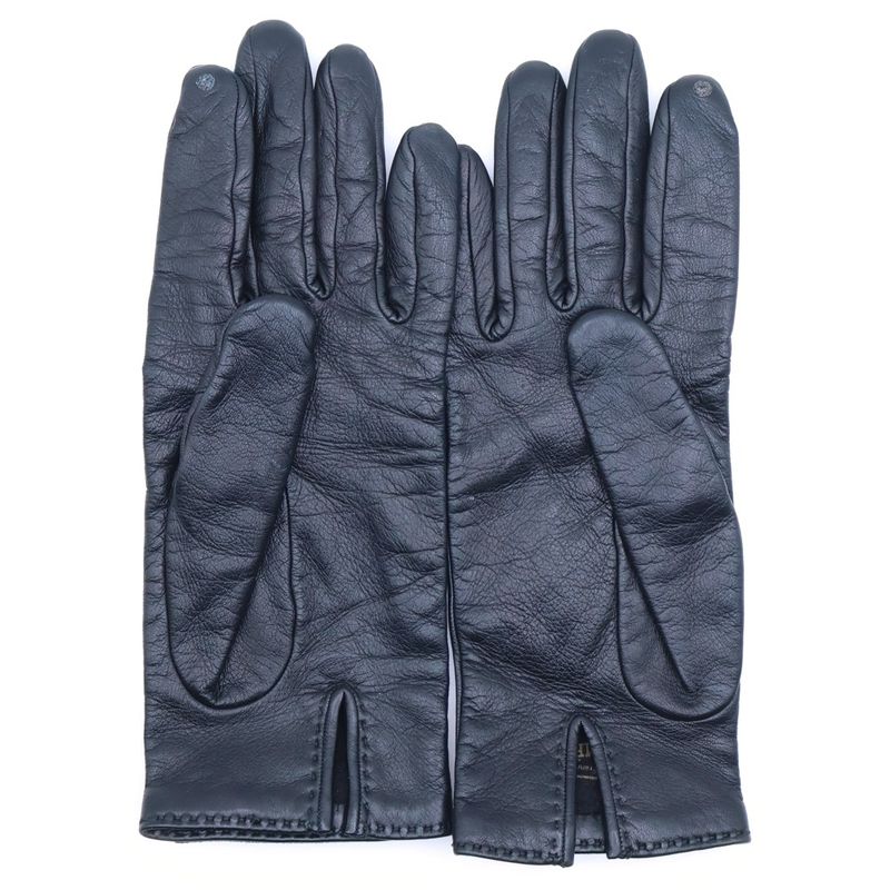 Hermes Kelly Leather Gloves Black Silver 7