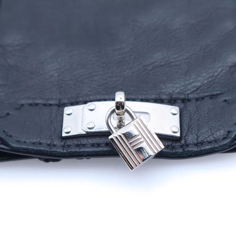 Hermes Kelly Leather Gloves Black Silver 7
