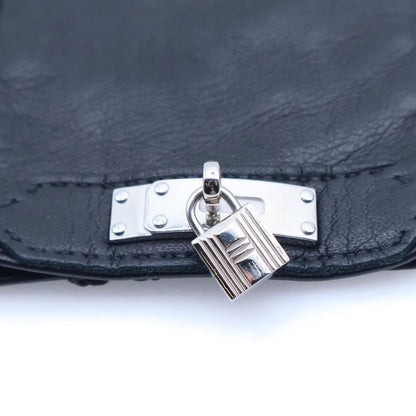 Hermes Kelly Leather Gloves Black Silver 7