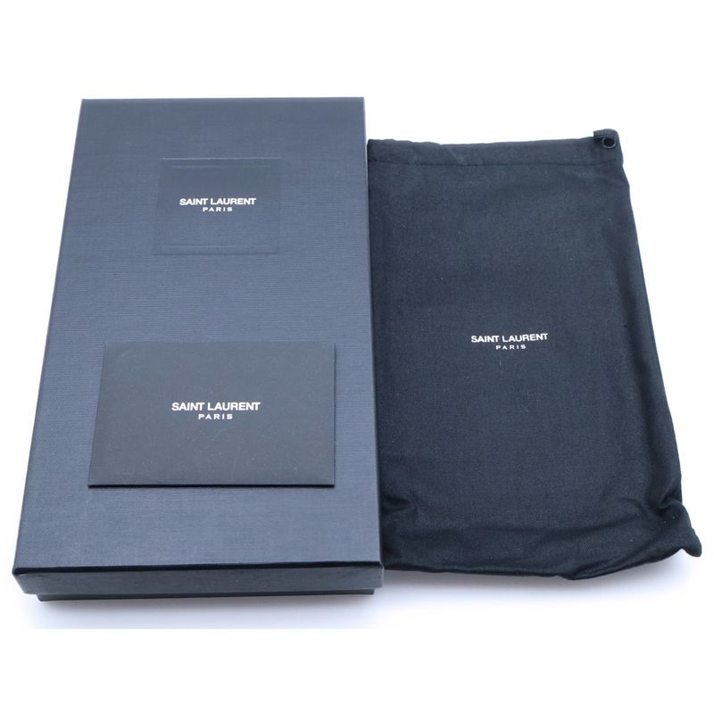 Saint Laurent Yves Zip Around Wallet Card Case Black White Leopard Leather