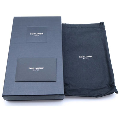 Saint Laurent Yves Zip Around Wallet Card Case Black White Leopard Leather