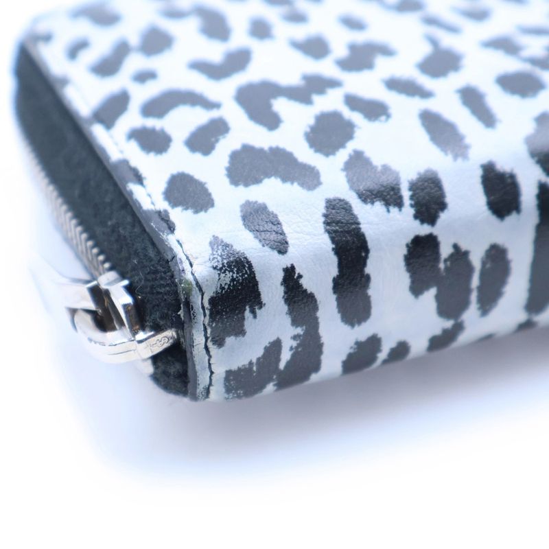 Saint Laurent Yves Zip Around Wallet Card Case Black White Leopard Leather