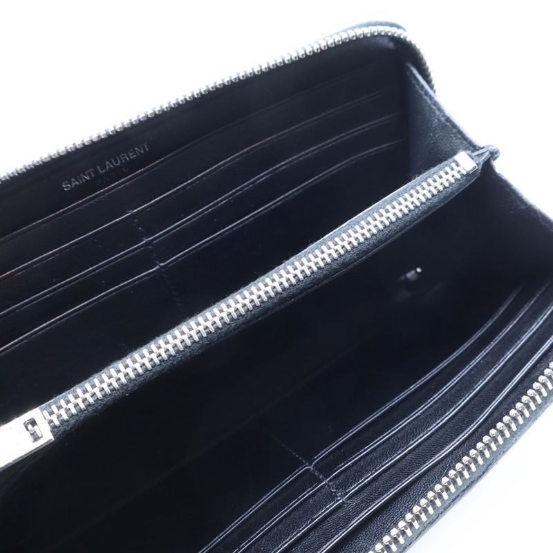 Saint Laurent Yves Zip Around Wallet Card Case Black White Leopard Leather
