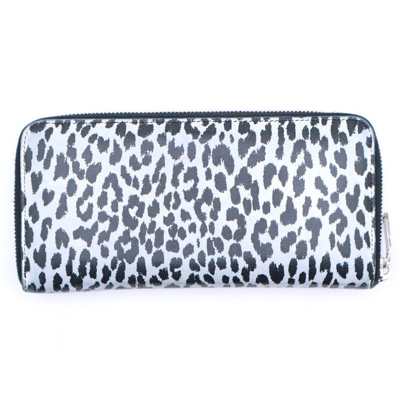 Saint Laurent Yves Zip Around Wallet Card Case Black White Leopard Leather