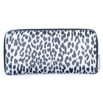 Saint Laurent Yves Zip Around Wallet Card Case Black White Leopard Leather