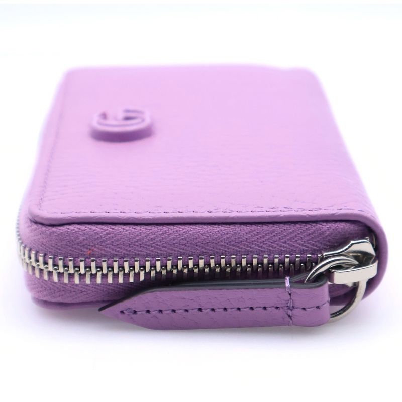 Gucci GG Marmont Round Zip Compact Wallet Mini Purple Leather Silver