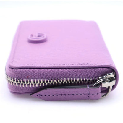 Gucci GG Marmont Round Zip Compact Wallet Mini Purple Leather Silver