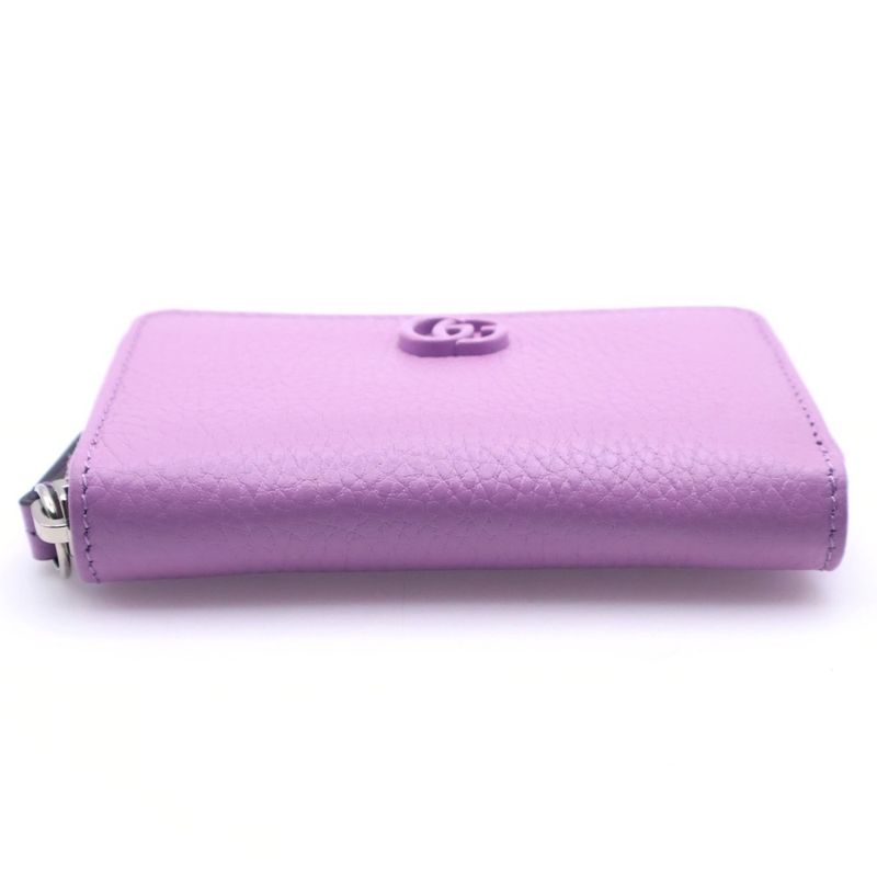 Gucci GG Marmont Round Zip Compact Wallet Mini Purple Leather Silver