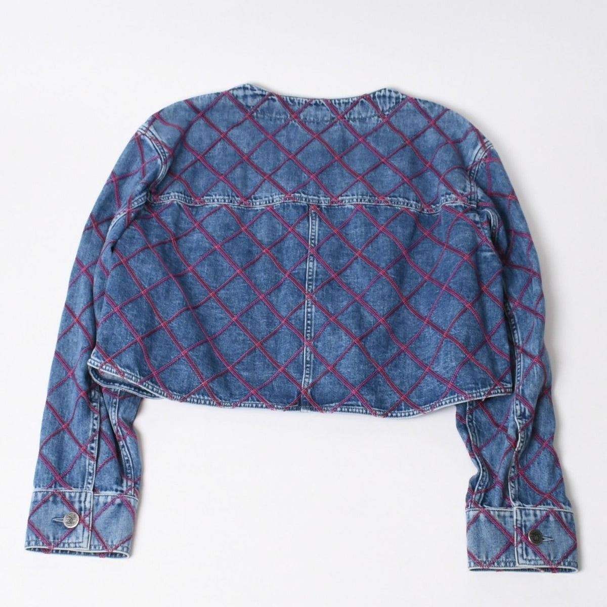 Chanel Collarless Denim Jacket CC Logo Stitch Blue — view 2