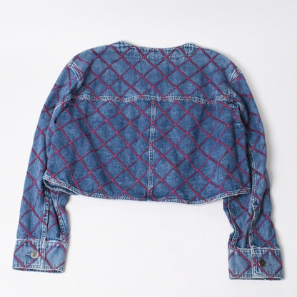 Chanel Collarless Denim Jacket CC Logo Stitch Blue — view 2