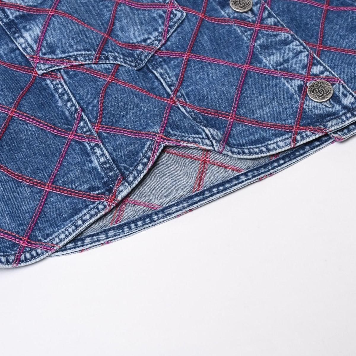Chanel Collarless Denim Jacket CC Logo Stitch Blue — view 6