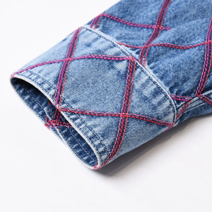 Chanel Collarless Denim Jacket CC Logo Stitch Blue — view 8