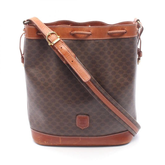 Celine Shoulder Bag Macadam Dark Brown Canvas Leather