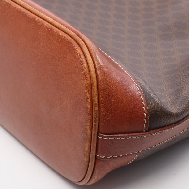 Celine Shoulder Bag Macadam Dark Brown Canvas Leather