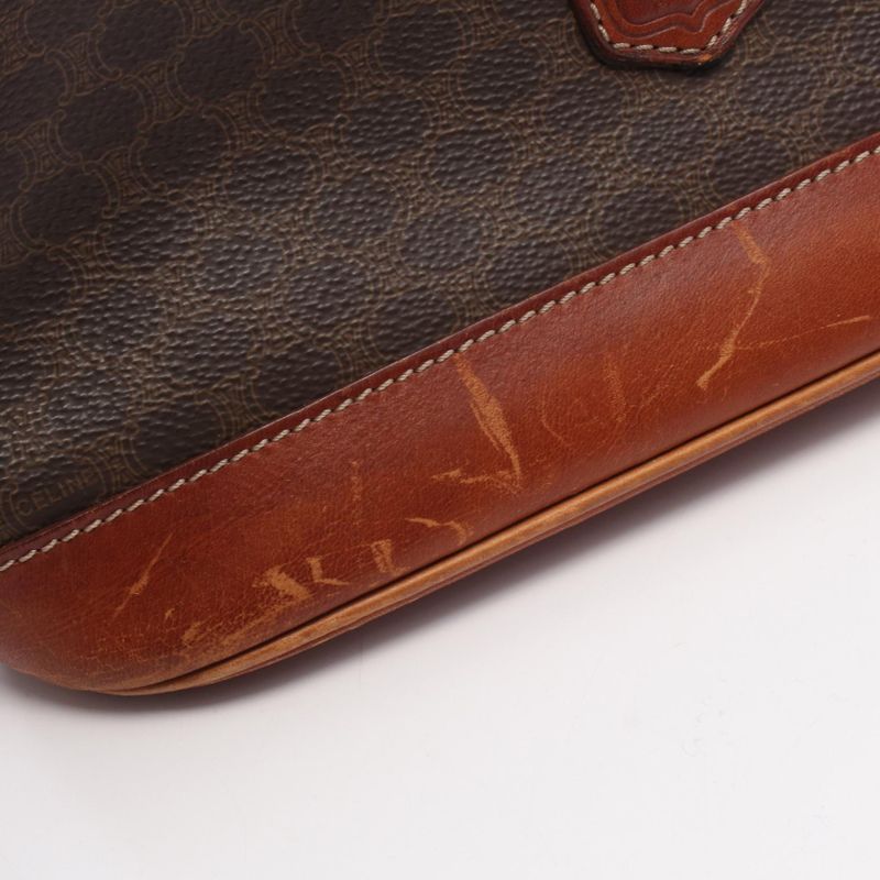Celine Shoulder Bag Macadam Dark Brown Canvas Leather