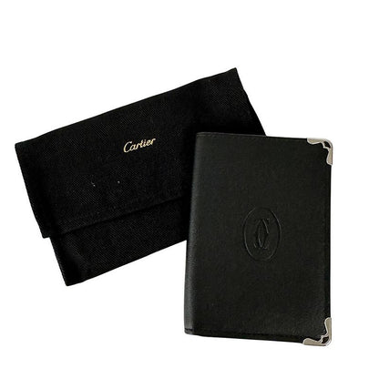 Cartier Card Case Must Leather Black Compact Small Adult Simple Business
