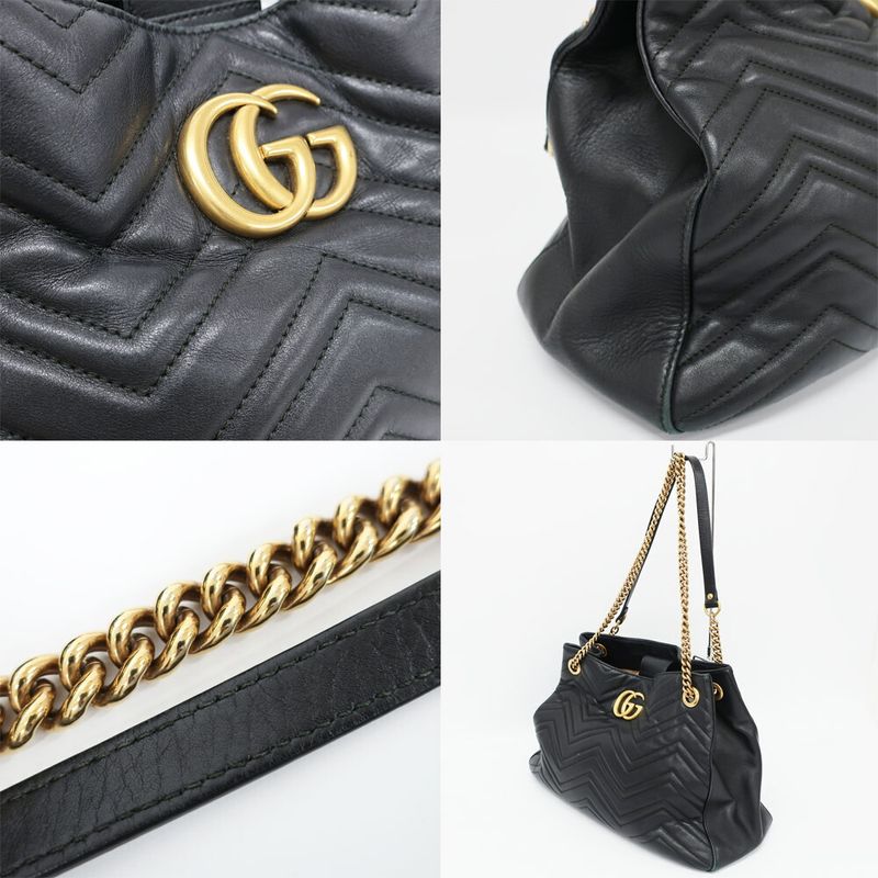 Gucci GG Marmont Chain Shoulder Bag Black Gold Leather