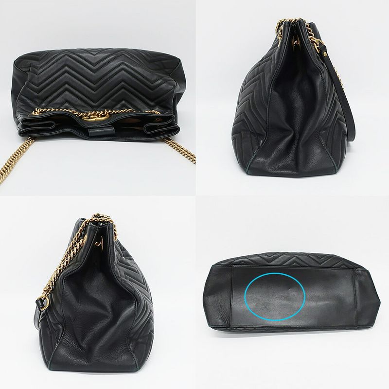 Gucci GG Marmont Chain Shoulder Bag Black Gold Leather