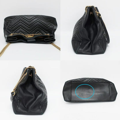 Gucci GG Marmont Chain Shoulder Bag Black Gold Leather