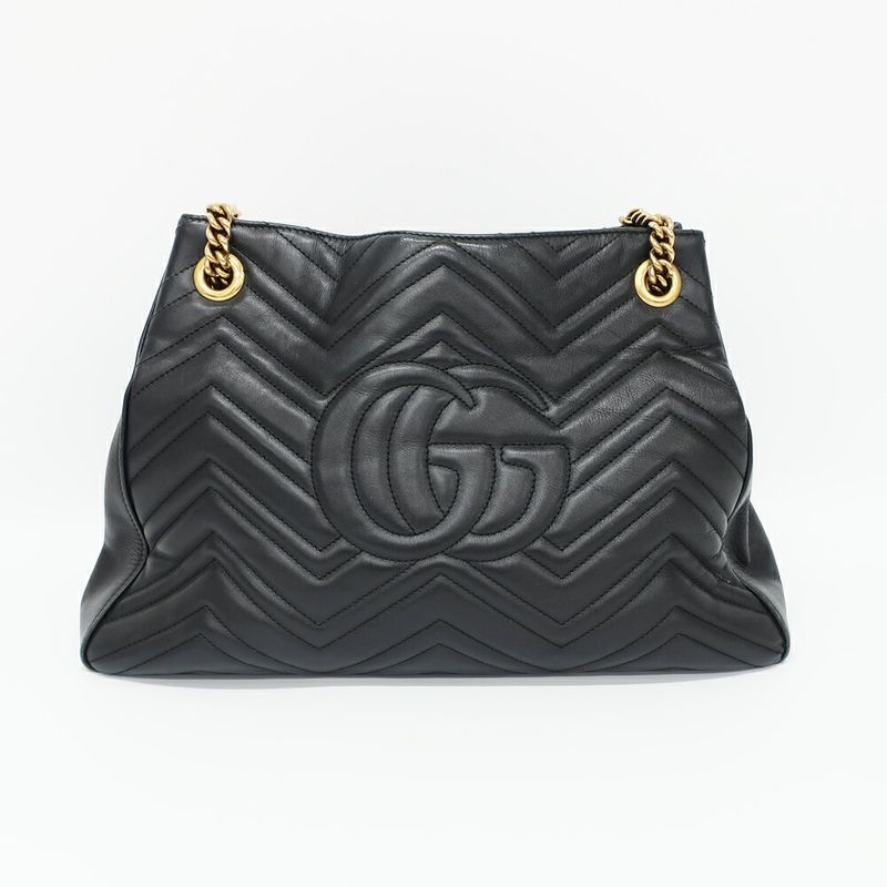 Gucci GG Marmont Chain Shoulder Bag Black Gold Leather