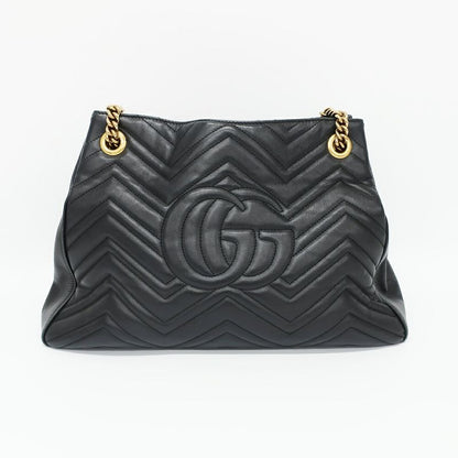Gucci GG Marmont Chain Shoulder Bag Black Gold Leather