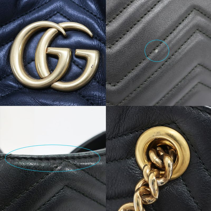 Gucci GG Marmont Chain Shoulder Bag Black Gold Leather