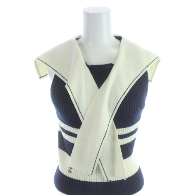 Dior Marinier Sera Color Sweater Knit Sleeveless Vest Ivory Navy MW