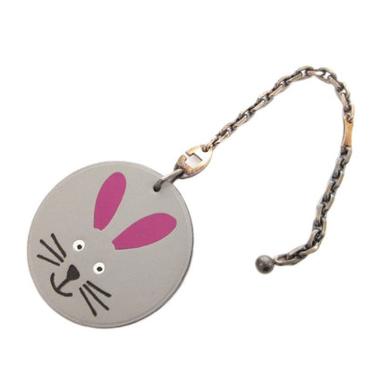 Hermes Animal Charm Key Holder Rabbit Print Chain Logo Gray Keychain