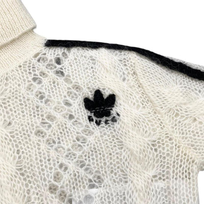 Gucci Adidas Collaboration Sweater Turtleneck Cropped Length Knit XS Logo White