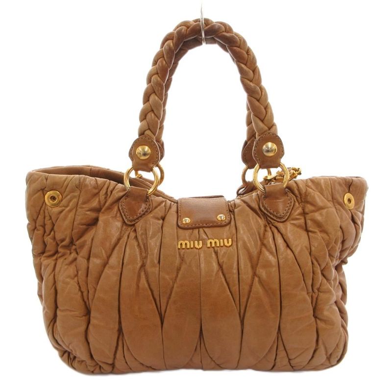 Miu Miu Miu Matelasse 2-Way Handbag Shoulder Logo Gold Brown