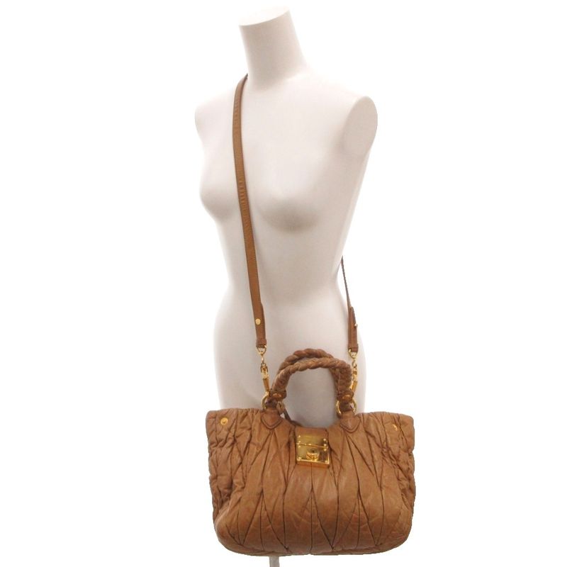 Miu Miu Miu Matelasse 2-Way Handbag Shoulder Logo Gold Brown
