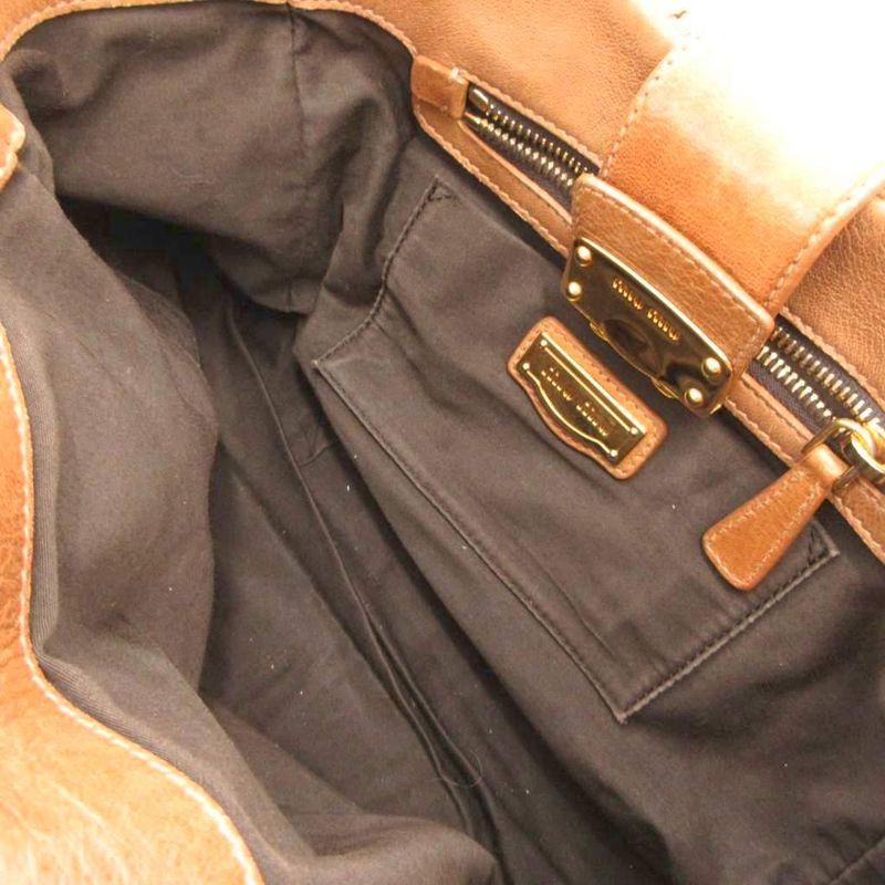 Miu Miu Miu Matelasse 2-Way Handbag Shoulder Logo Gold Brown
