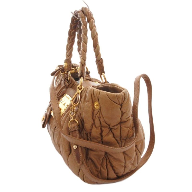 Miu Miu Miu Matelasse 2-Way Handbag Shoulder Logo Gold Brown