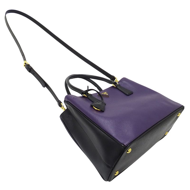 Prada 2-Way Shoulder Bag Galleria Large Saffiano Purple Black Logo Fashionable
