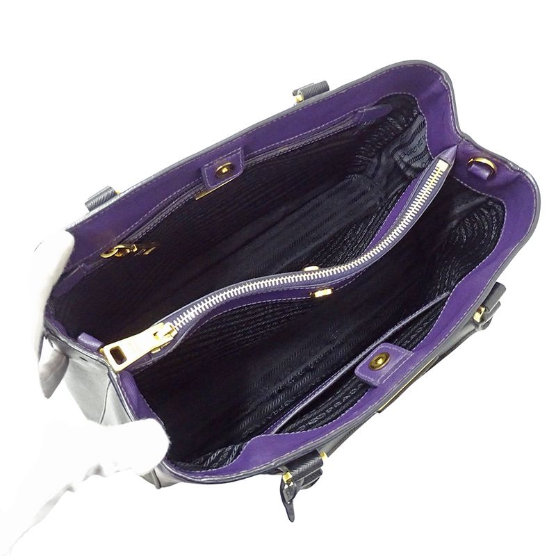 Prada 2-Way Shoulder Bag Galleria Large Saffiano Purple Black Logo Fashionable