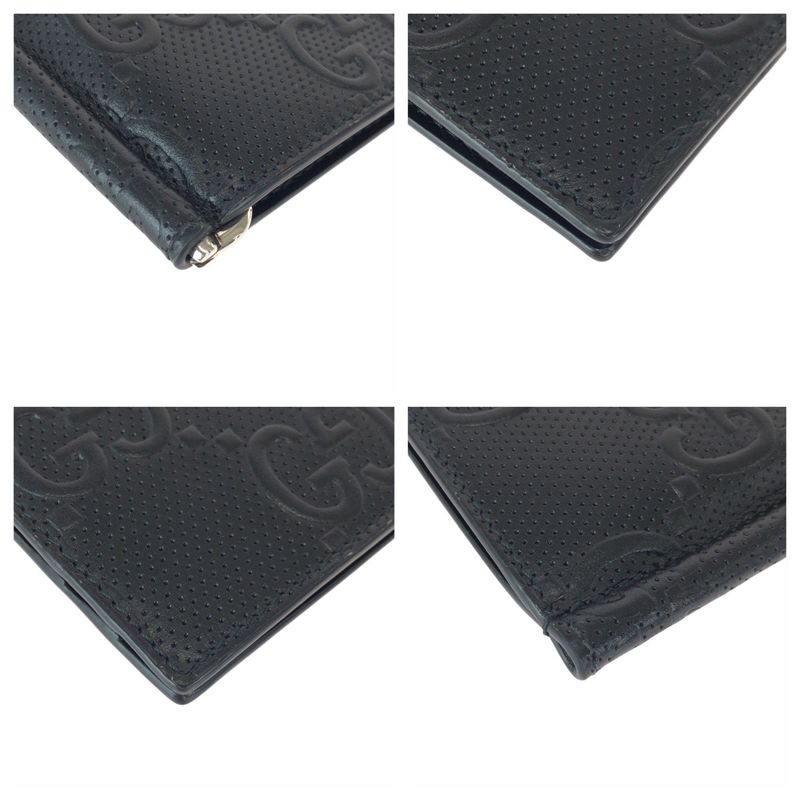 Gucci GG Embossed Black Silver Leather Money Clip Card Case