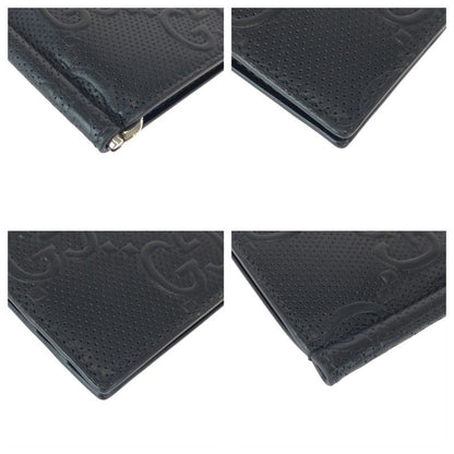 Gucci GG Embossed Black Silver Leather Money Clip Card Case