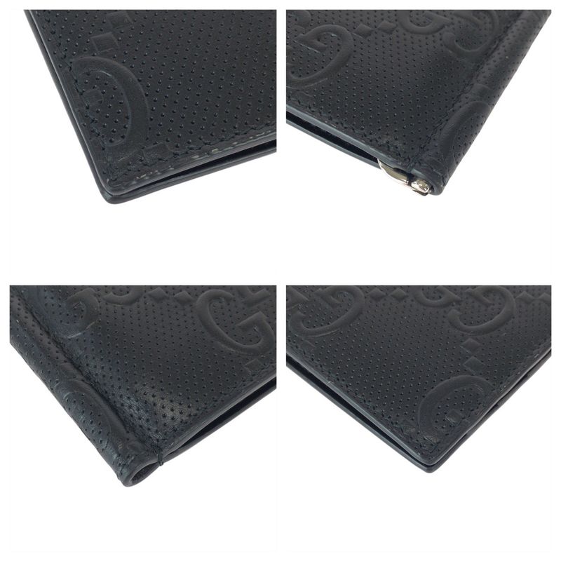 Gucci GG Embossed Black Silver Leather Money Clip Card Case
