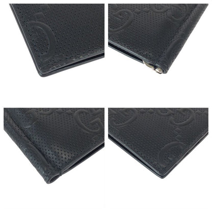 Gucci GG Embossed Black Silver Leather Money Clip Card Case