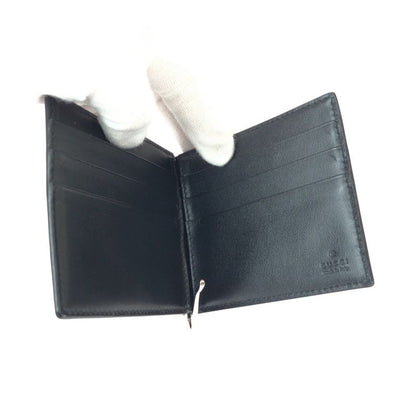 Gucci GG Embossed Black Silver Leather Money Clip Card Case