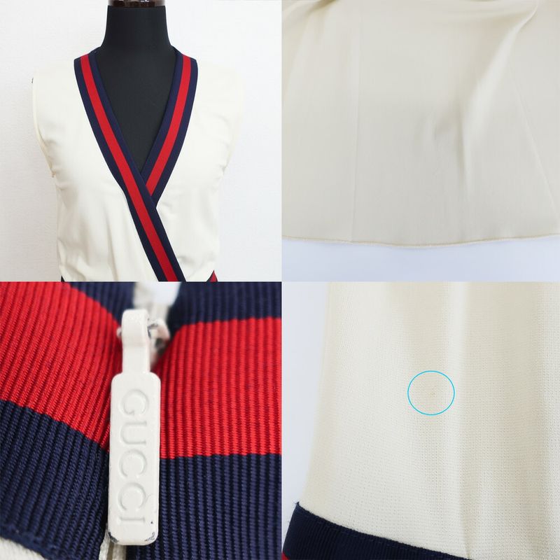 Gucci Dress Sherry Ribbon Pleats Ivory XS Sleeveless Skirt